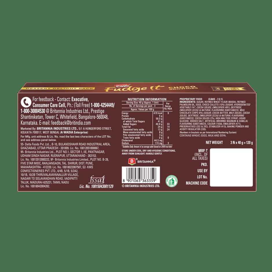 Britannia Fudge It Chocolate Brownie (With Egg) | Bakery Delight