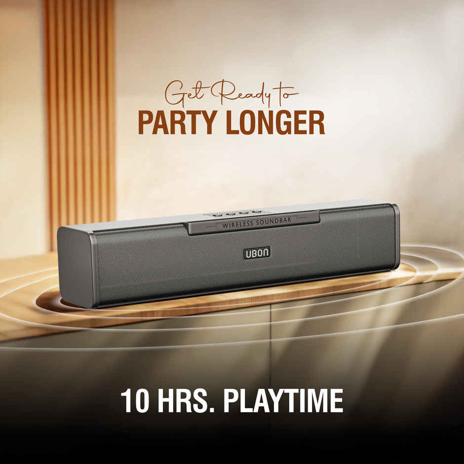 UBON Thunder SP90 Wireless Sounbar with Voice Changer Mic, 16 W, 10 Hrs Playtime, (Black)