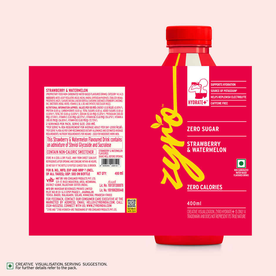 Zyro by Karan Aujla Hydration Drink | Zero Sugar | Strawberry & Watermelon