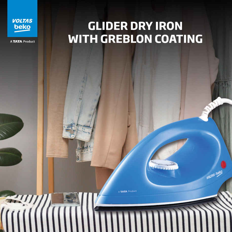 Voltas Beko A Tata Product 1000 W Dry Iron With Crease-Busting Greblon Soleplate I1000Vd-Bu,(Blue)