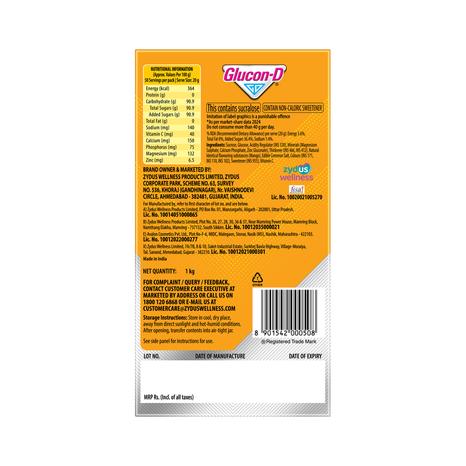 Glucon-D Mango Blast with 3 Benefits of Energy, Recovery, and Immunity (Get 250 g Pack Free)
