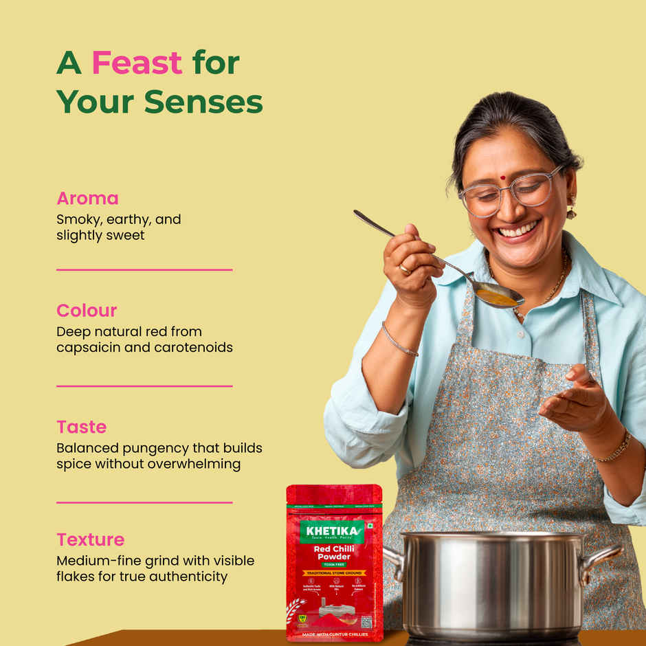 Khetika Red Chilli Powder | Guntur Chilli | Stone Ground | Toxin Free | No Added Preservatives