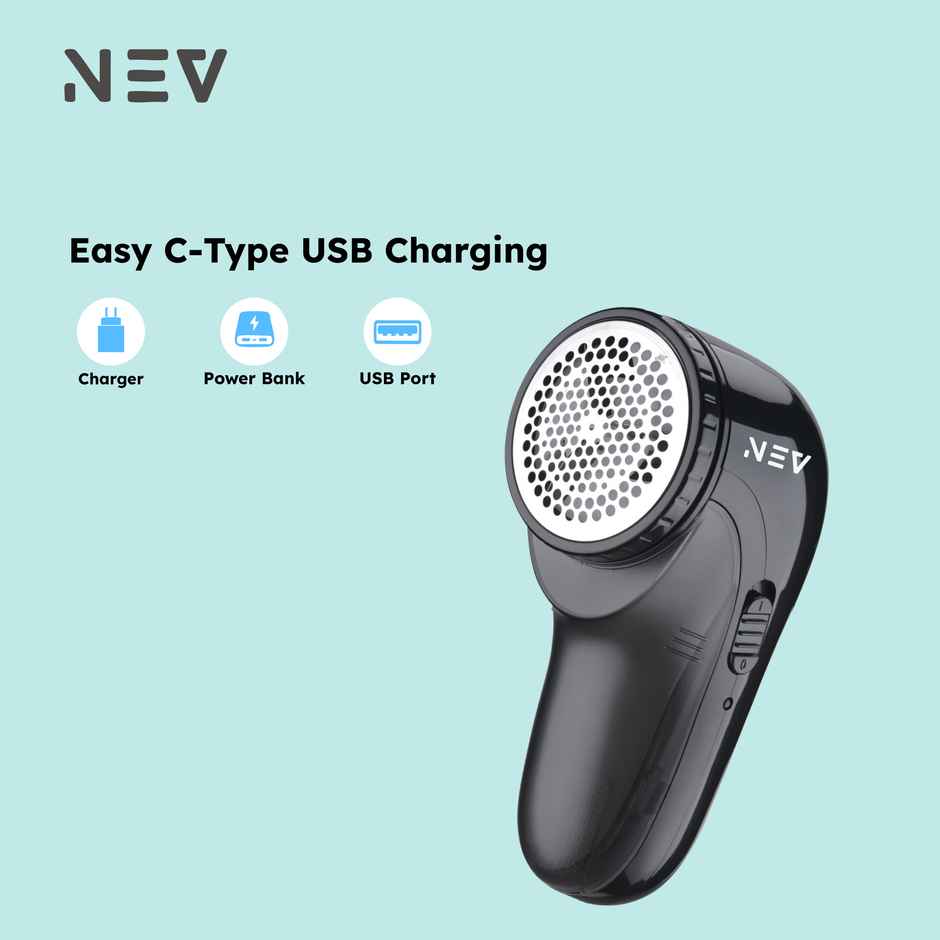 NEV LR-0B Electric Lint Remover with 50ml Lint Collector, 6800 RPM | Black