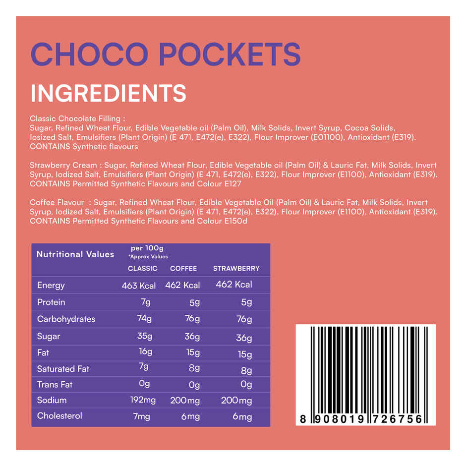 Nova Nova Choco Pockets | Assorted Pack Of 3 | Classic Chocolate, Coffee & Strawberry Cream