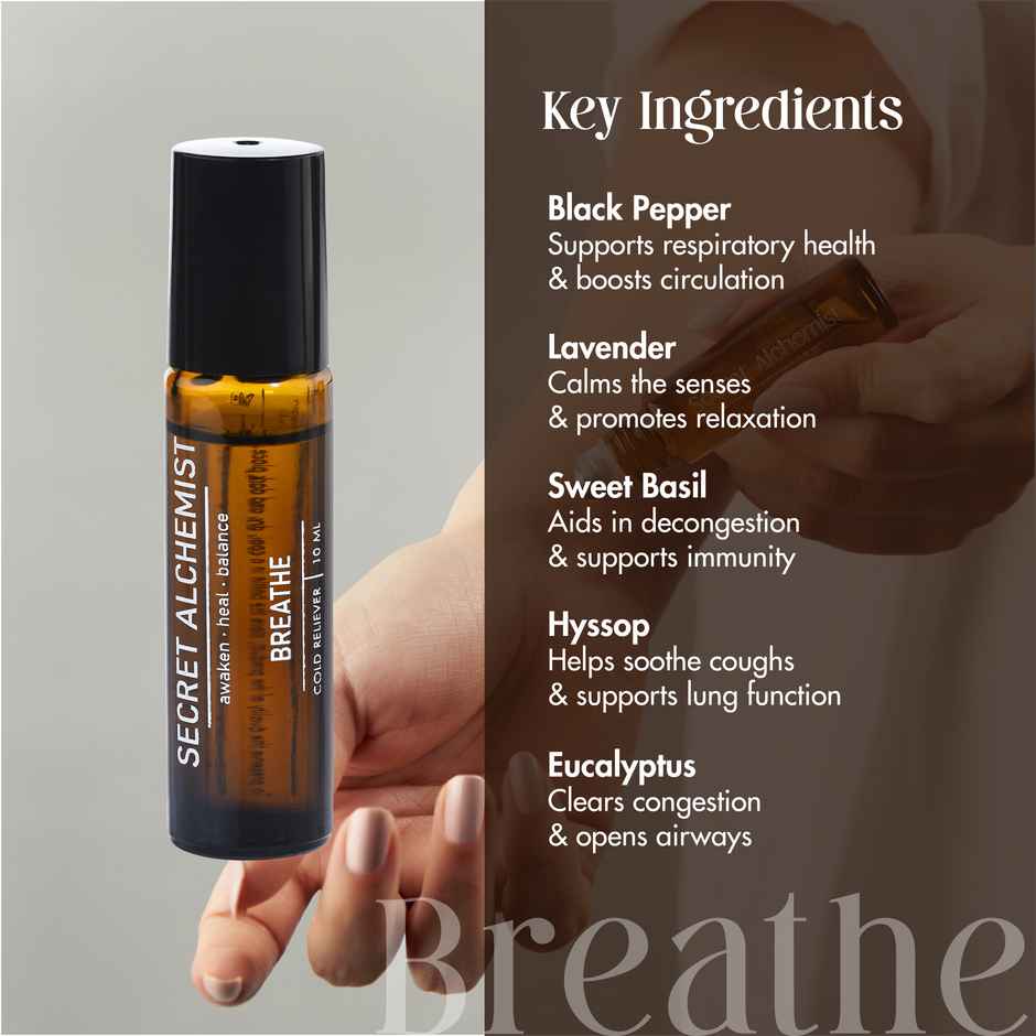 Secret Alchemist Breathe Roll on for Nasal Congestion, Sinus & Seasonal Allergies with Eucalyptus