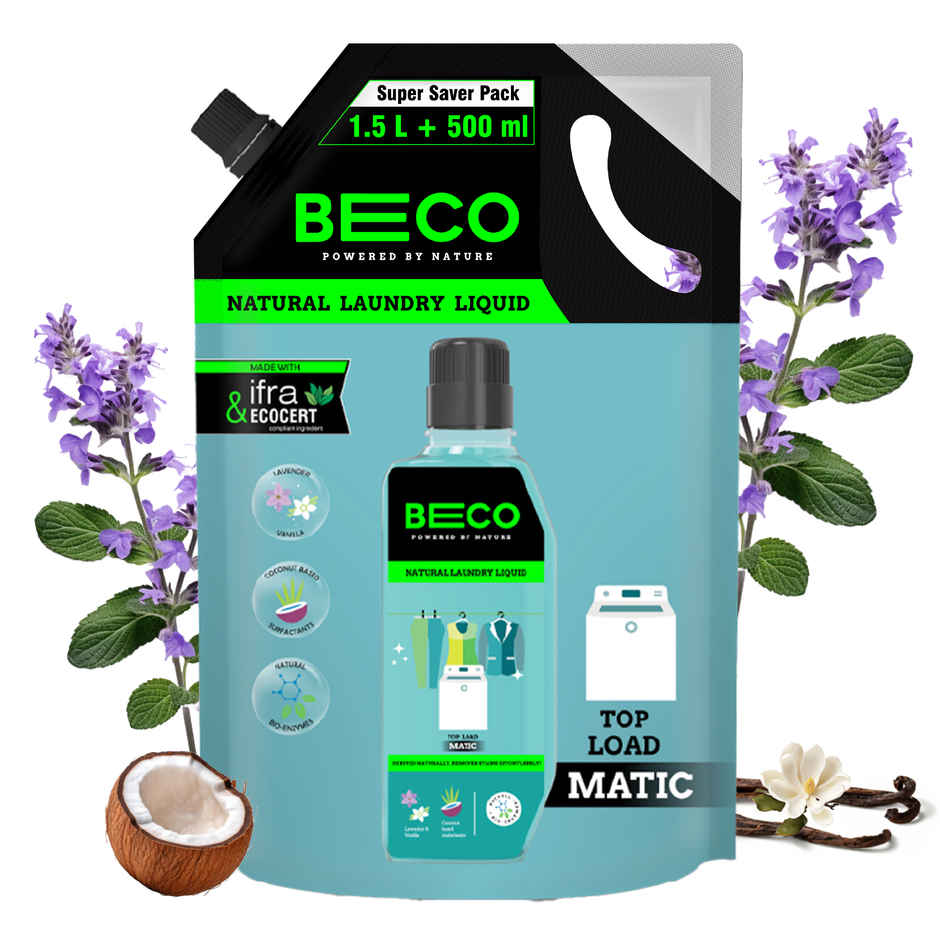 Beco Top Load Laundry Detergent Liquid Refill (2L) & Beco Eco-Friendly Dishwash Liquid (750ml) Combo
