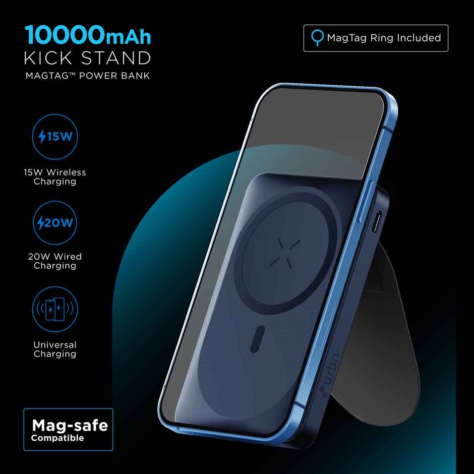URBN 10000 mAh Kick Stand Wireless Magsafe Power Bank (Blue)