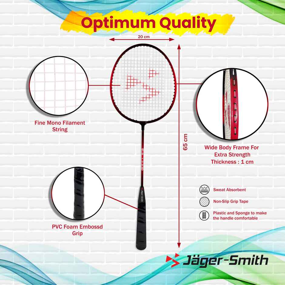 Jager-Smith Pb-1000 Combo, Jsbn-101 & Featherlite 2 Shuttle Badminton Kit (Made In India) (Red)
