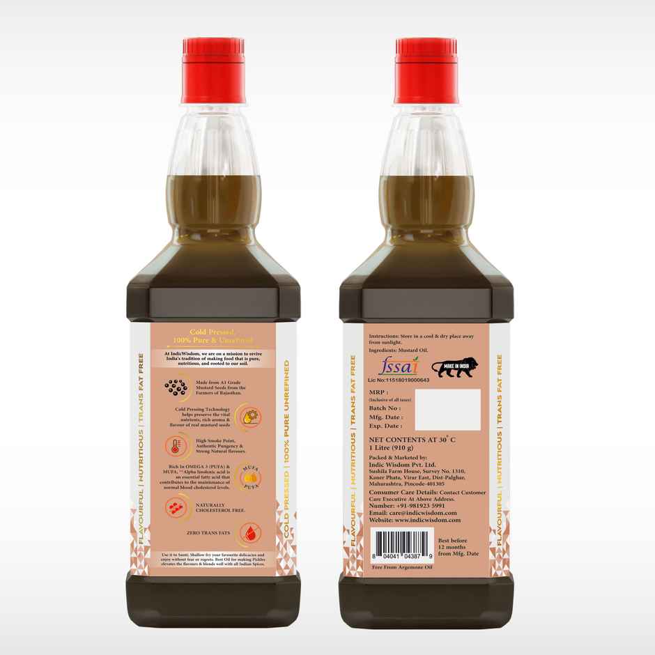 INDIC WISDOM Cold Pressed Mustard Oil | Pure & Unrefined Sarson Oil