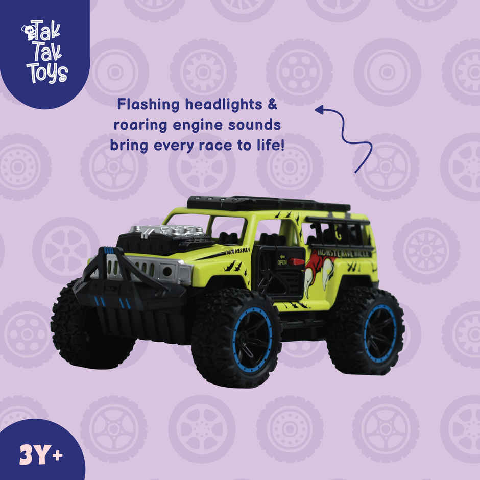 Tak Tak Toys Die Cast Off Road Monster Car with Metal Body 4-Seater Openable Doors Green