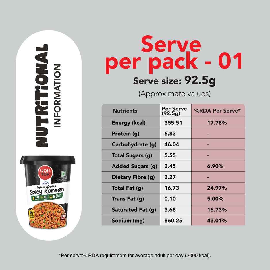 Wok Tok by Veeba Instant Noodles Spicy Korean | Pack of 2 | No Maida | No palm oil