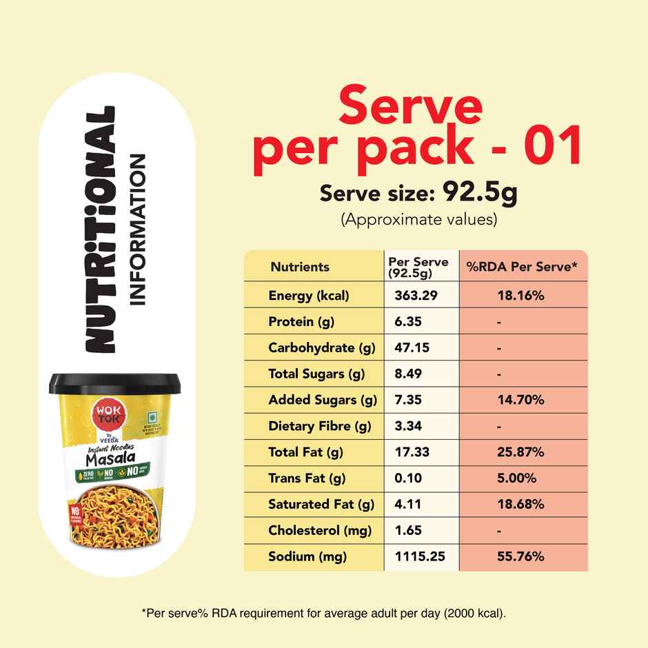 Wok Tok by Veeba Instant Noodles Masala | Pack of 2 | No Maida | No palm oil