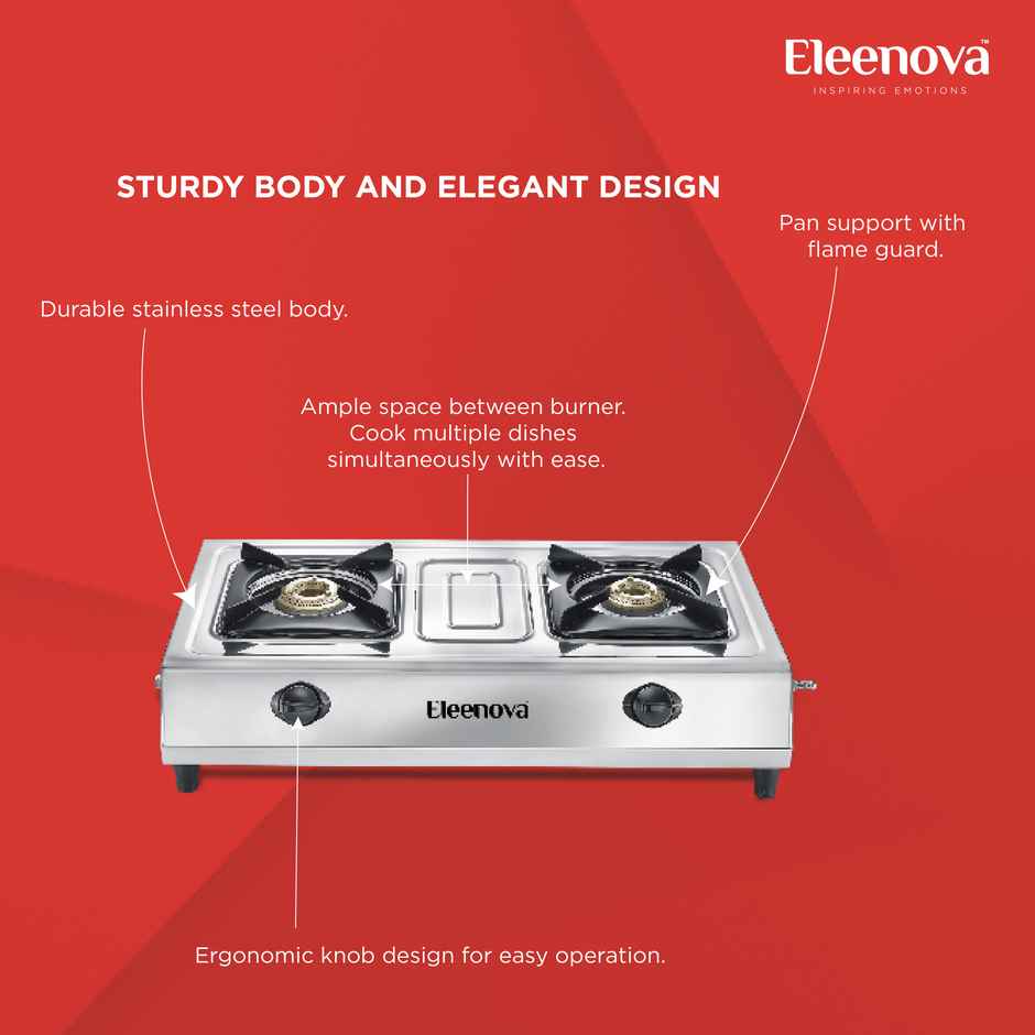 Eleenova Majesty Stainless Steel Gas Stove With 2 Brass Burners