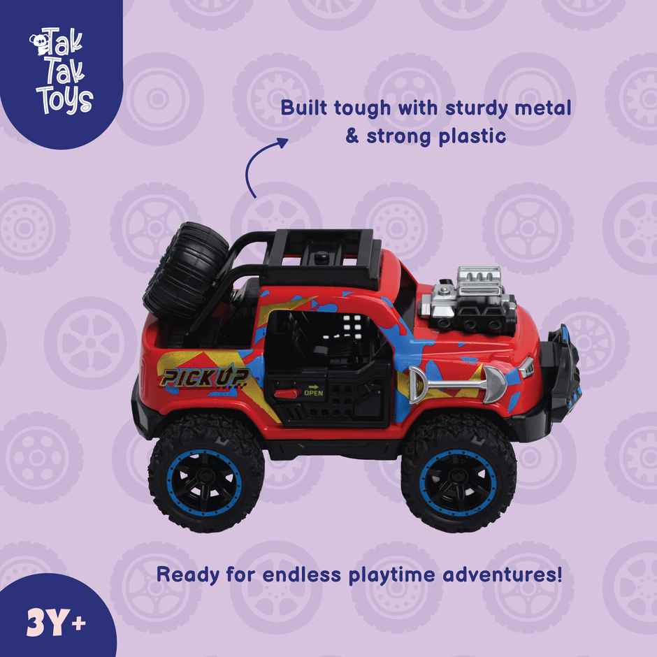 Tak Tak Toys Die Cast Off Road Monster Car with Metal Body 2 Seater Openable Doors Red