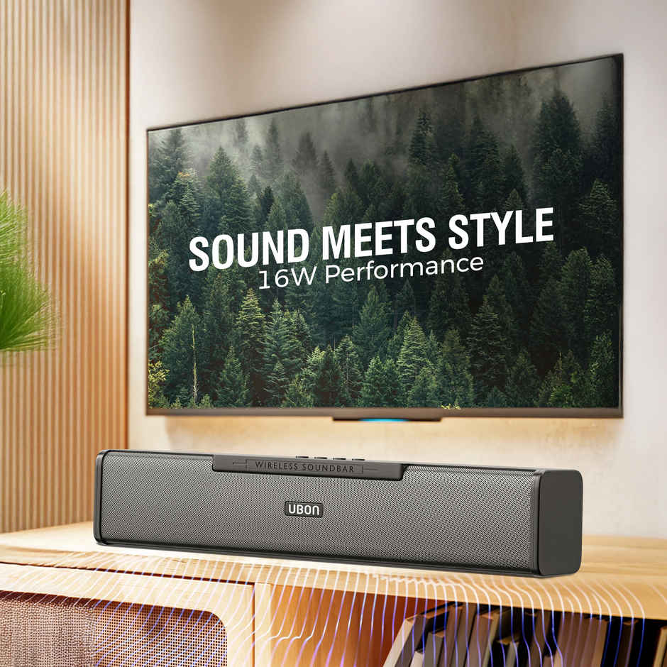 UBON Thunder SP90 Wireless Sounbar with Voice Changer Mic, 16 W, 10 Hrs Playtime, (Black)