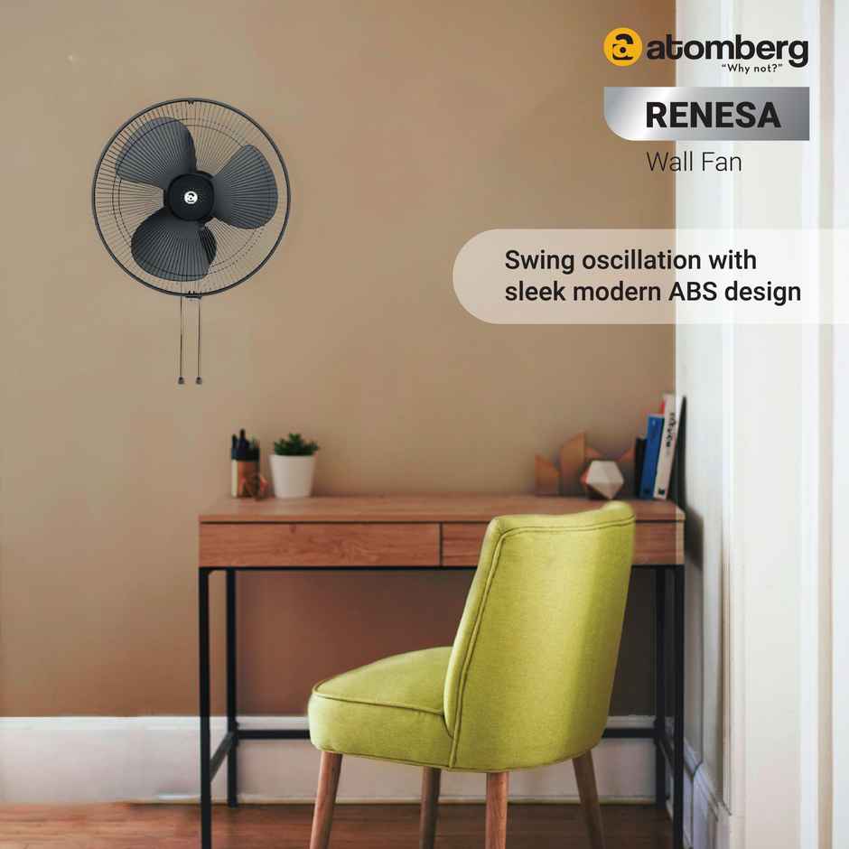 Atomberg Renesa BLDC Wall Mount Fan, 400mm, Remote Control, Timer & Sleep Control, Midnight Black