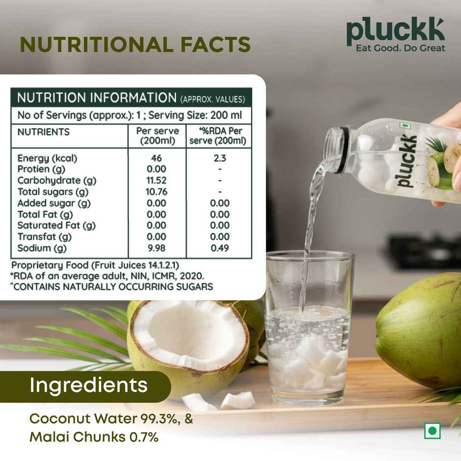 Pluckk Natural Tender Coconut Water With Malai Chunks | No Preservatives | No Added Sugar