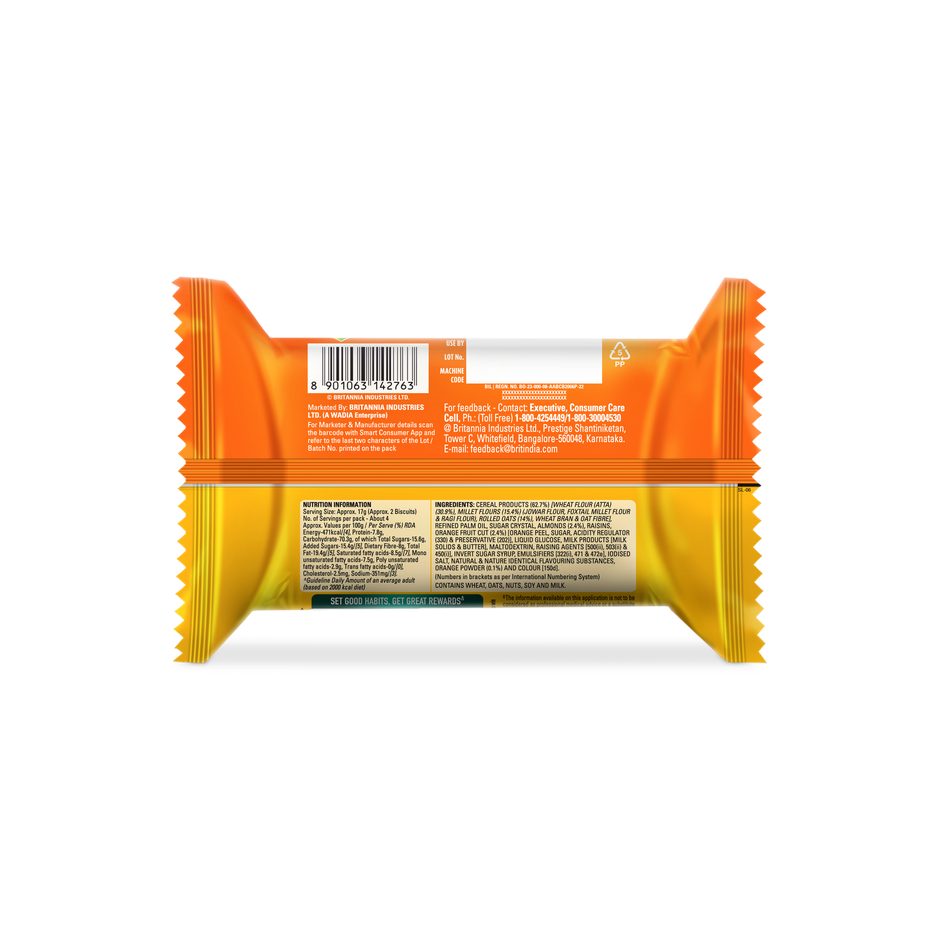 Britannia Nutrichoice Oats Orange & Almond Biscuits | Maida-free and Trans Fat-free
