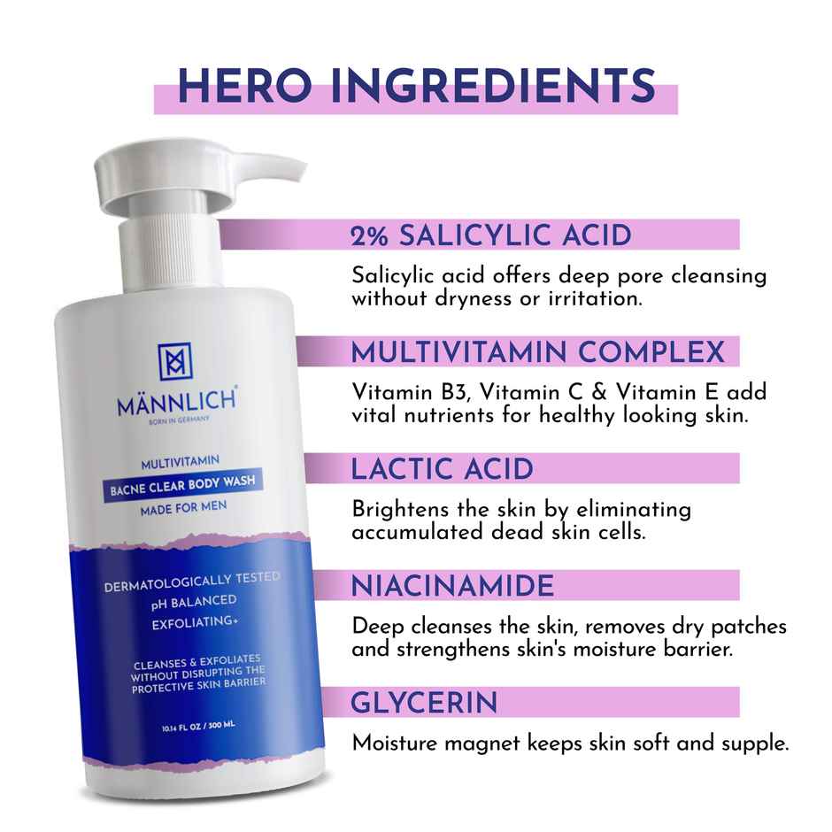 Mannlich Multivitamin 2% Salicylic Acid Body Acne Body Wash