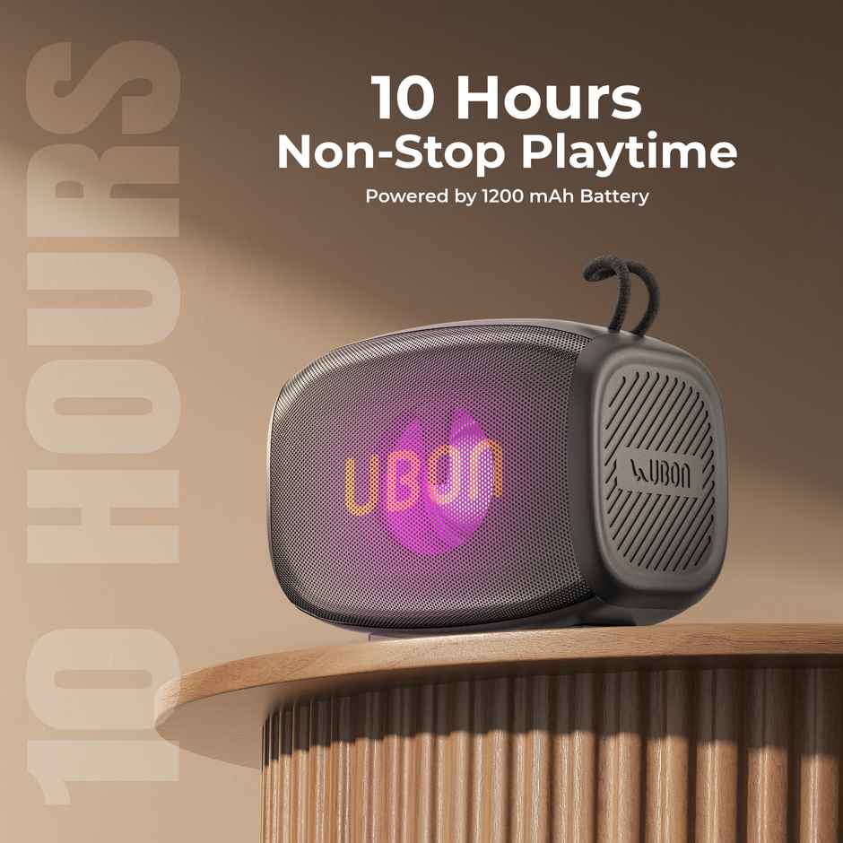 UBON 10W Bluetooth Speaker | 10hrs Playtime | RGB Lights | BT v5.3 | USB, Aux, TF Card