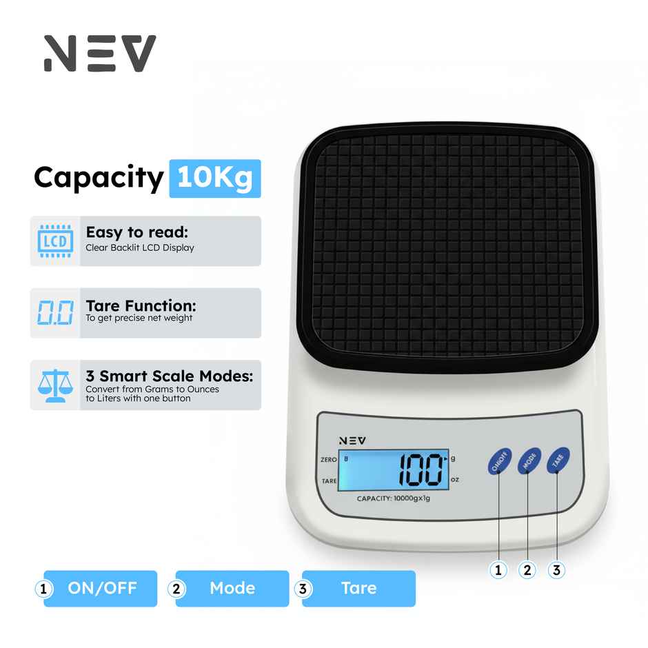 NEV PREPPO Digital Kitchen Scale | 10 kg Capacity | Black