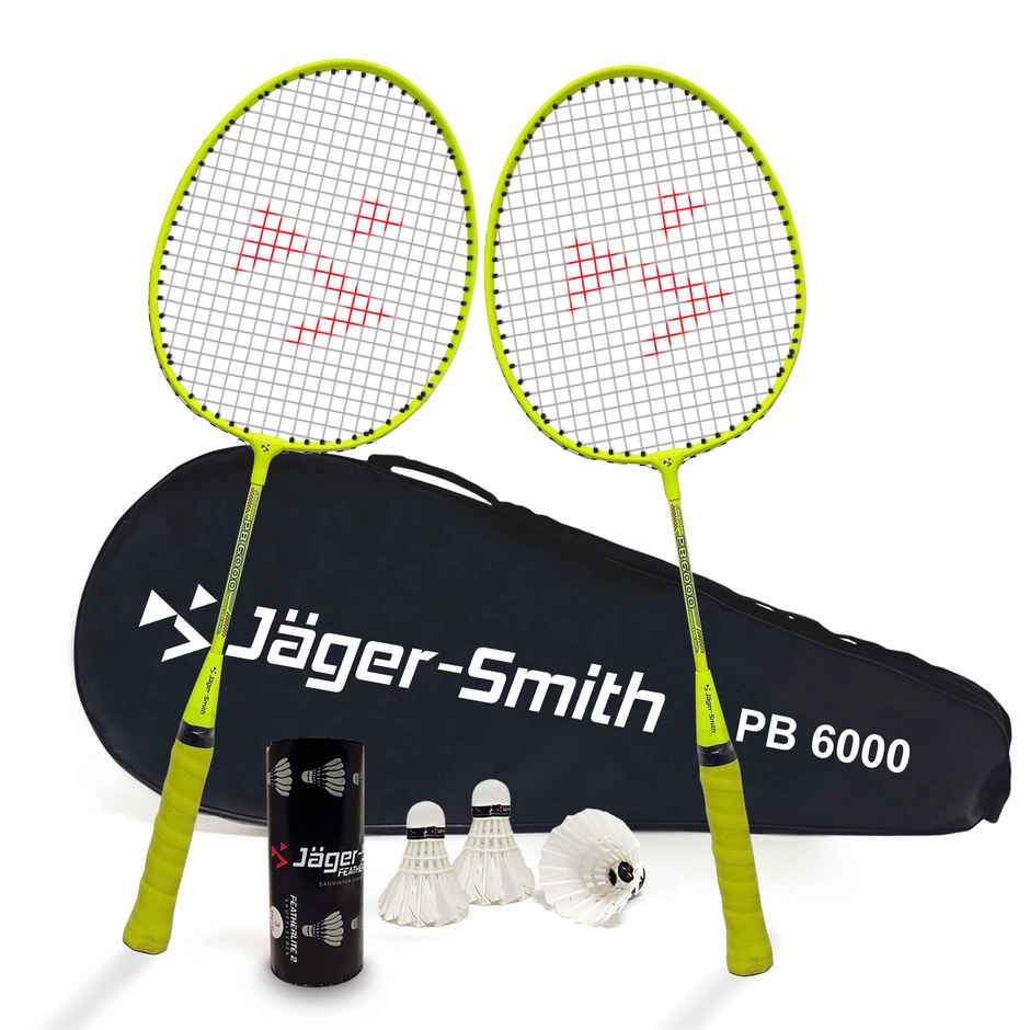 Jager-Smith Pb-6000 Badminton Kit (2 Rackets, 1 Cover & 3 Shuttle cocks) | Made In India | Green