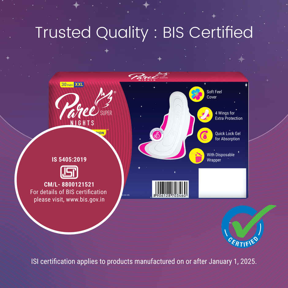 Paree Super Nights Heavy Flow Sanitary Pads | 2XL | 30 pcs