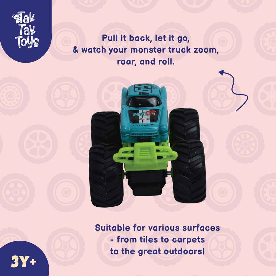 Tak Tak Toys 1:64 Die Cast Turbo Pull Pack Truck Toy Monster Car with Metal Body for Kids Action 09