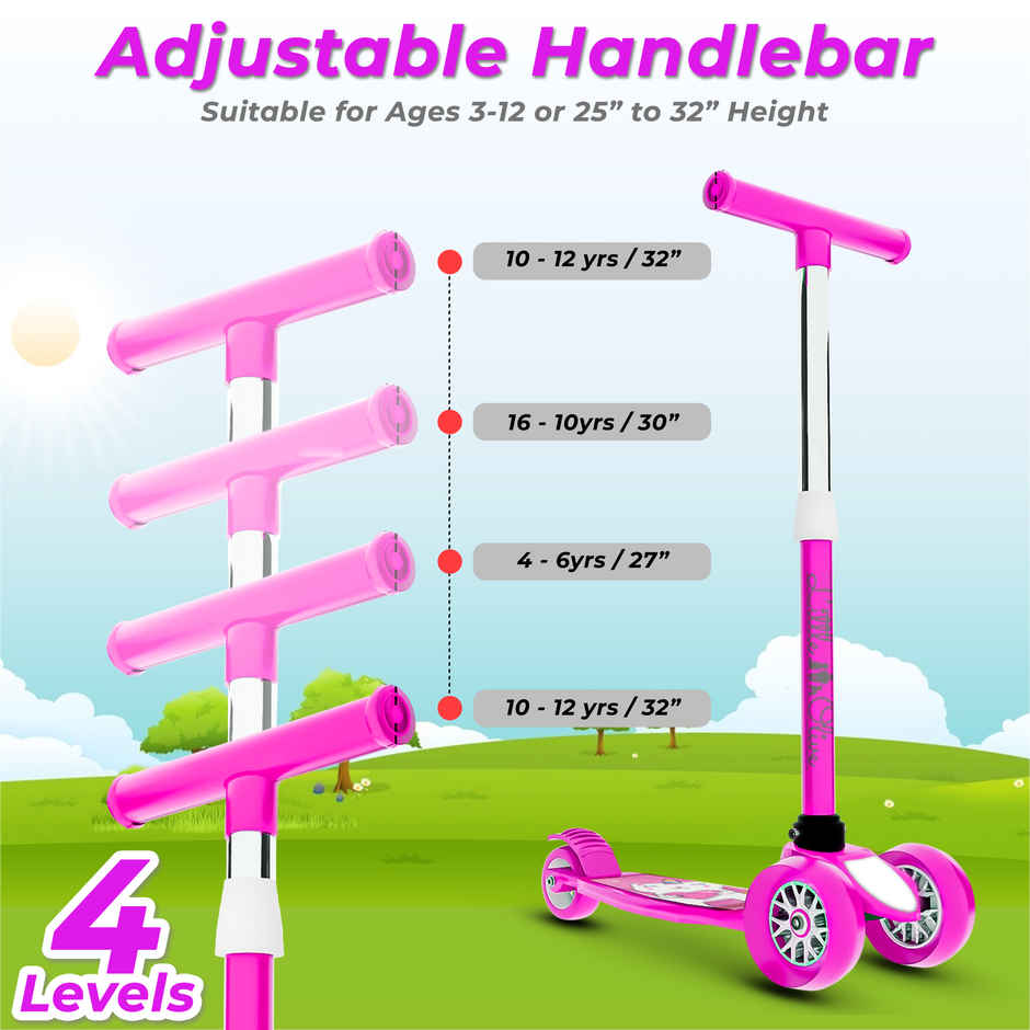 Little Olive Tikes Adjustable Scooter with Wide Brakes, Foldable, for Kids (3-7 Years, Pink)