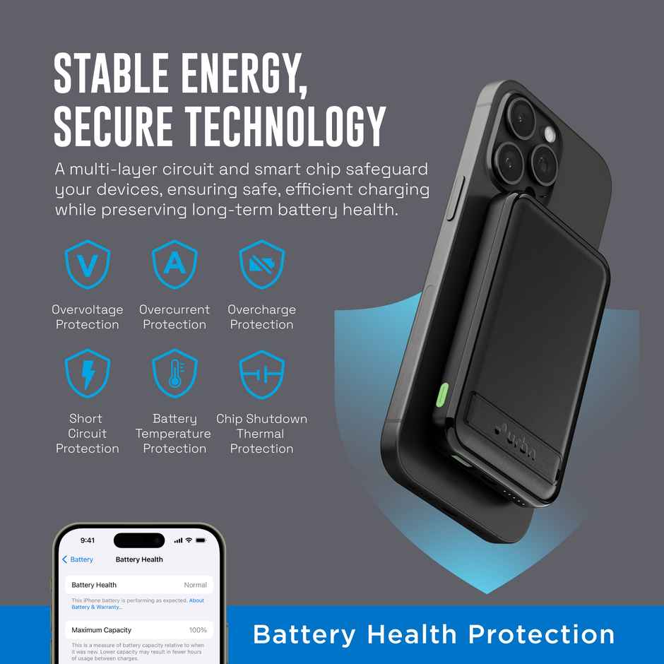 URBN Mag Safe Wireless Power Bank 10000mAh with Stand, 22.5W Fast Charge | iPhone& Qi Devices Black