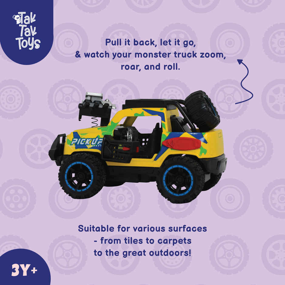 Tak Tak Toys Die Cast Off Road Monster Car with Metal Body 2 Seater Openable Doors Yellow