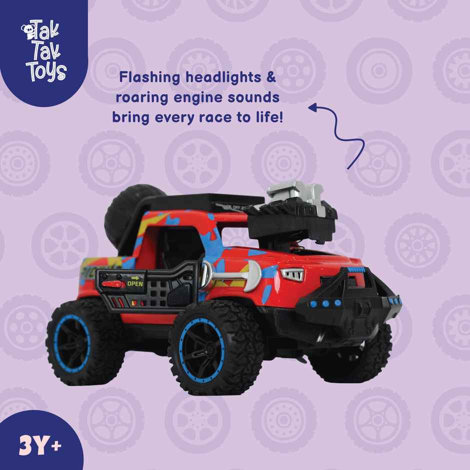 Tak Tak Toys Die Cast Off Road Monster Car with Metal Body 2 Seater Openable Doors Red