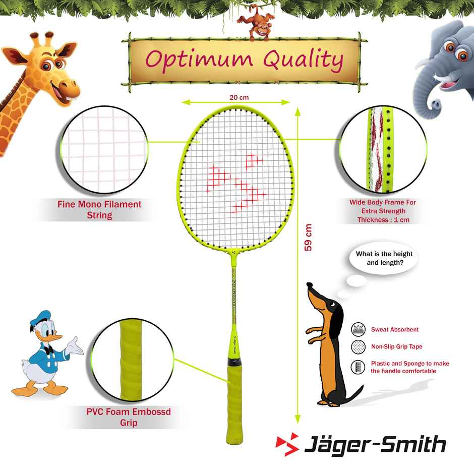 Jager-Smith Pb-6000 Badminton Kit (2 Rackets, 1 Cover & 3 Shuttle cocks) | Made In India | Green