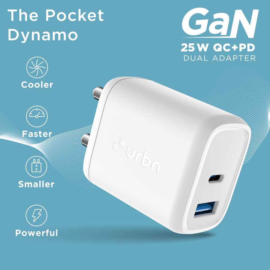 URBN 25W Dual USB-C GaN Fast Charging Travel Adapter | iPhone, Samsung | Pixel & Android White