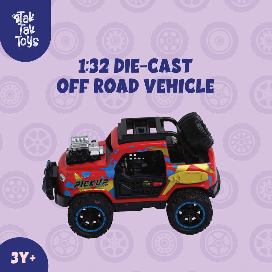 Tak Tak Toys Die Cast Off Road Monster Car with Metal Body 2 Seater Openable Doors Red