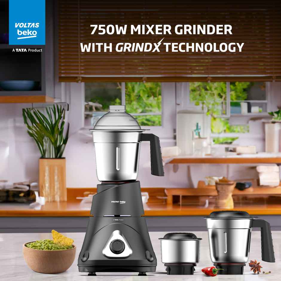 Voltas Beko A Tata Product Mixer Grinder With Grindx Technology G7503Hp-Bl | 750 W | 3 Jar - Black