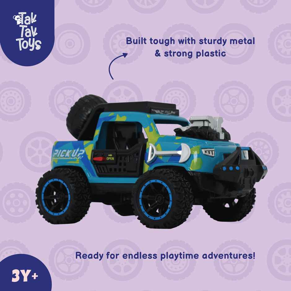 Tak Tak Toys Die Cast Off Road Monster Car with Metal Body 2 Seater Openable Doors Blue