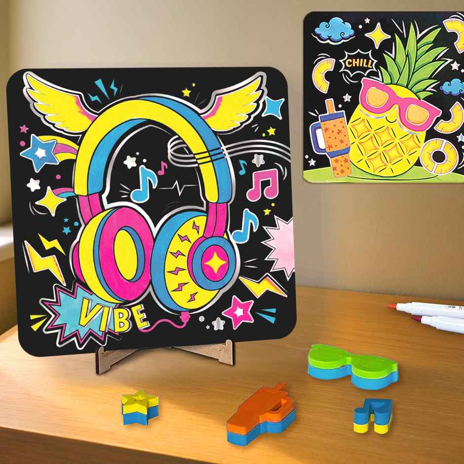 Imagimake DIY Neon Art Kit Painting and Coloring Kit with Neon Brush Pens and Stamps