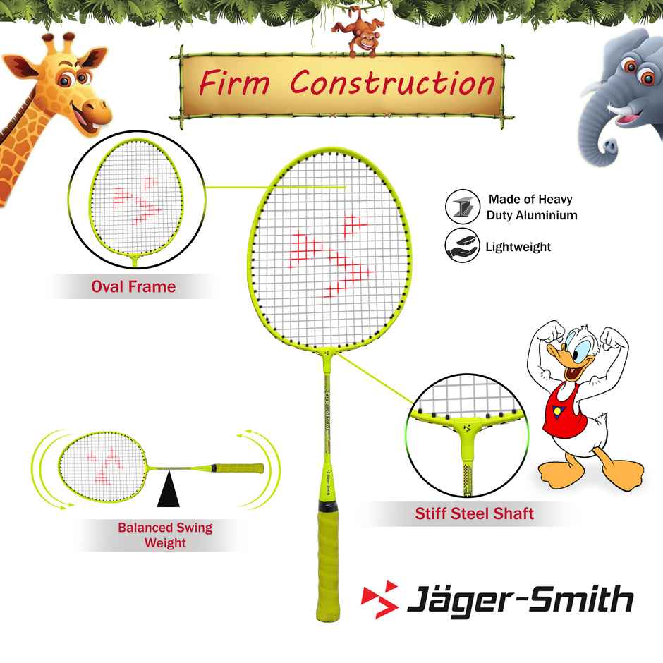 Jager-Smith Pb-6000 Badminton Kit (2 Rackets, 1 Cover & 3 Shuttle cocks) | Made In India | Green