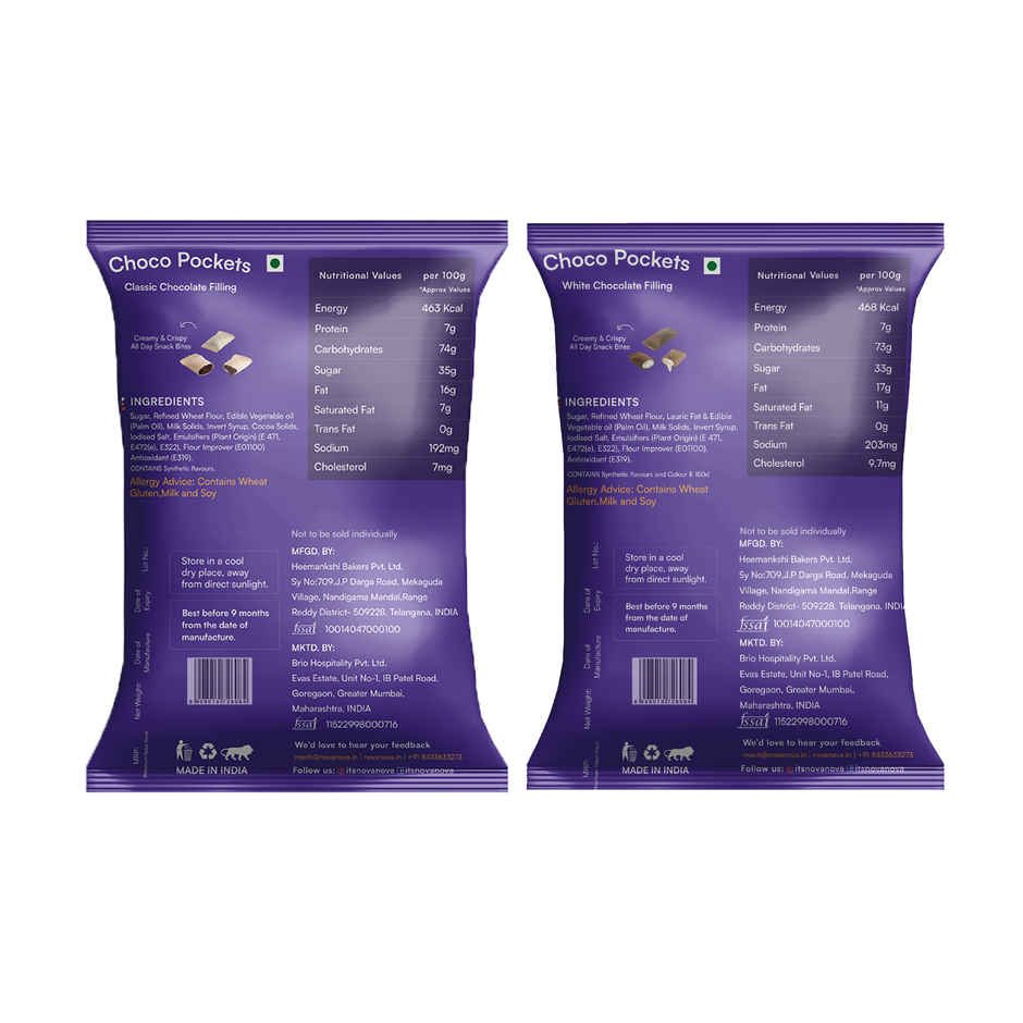 Nova Nova Choco Pockets- (Classic and White Chocolate Filling) Pack of 8 - 25 g Each