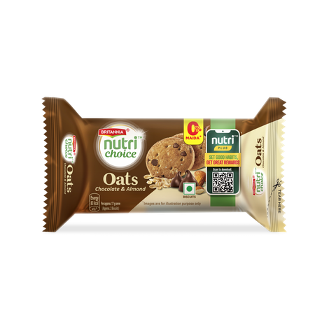Britannia NutriChoice Chocolate and Almond Oats Biscuits | Maida-free