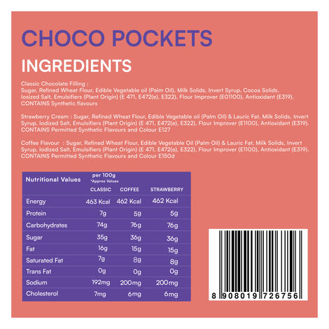 Nova Nova Choco Pockets - Assorted Pack of 3 ( Classic Chocolate, Coffee & Strawberry Cream)