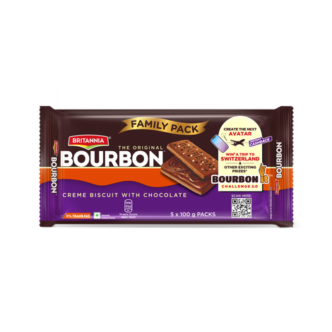 Britannia The Original Bourbon Chocolate Cream Biscuits | Buy 4 Get 1 Free Combo