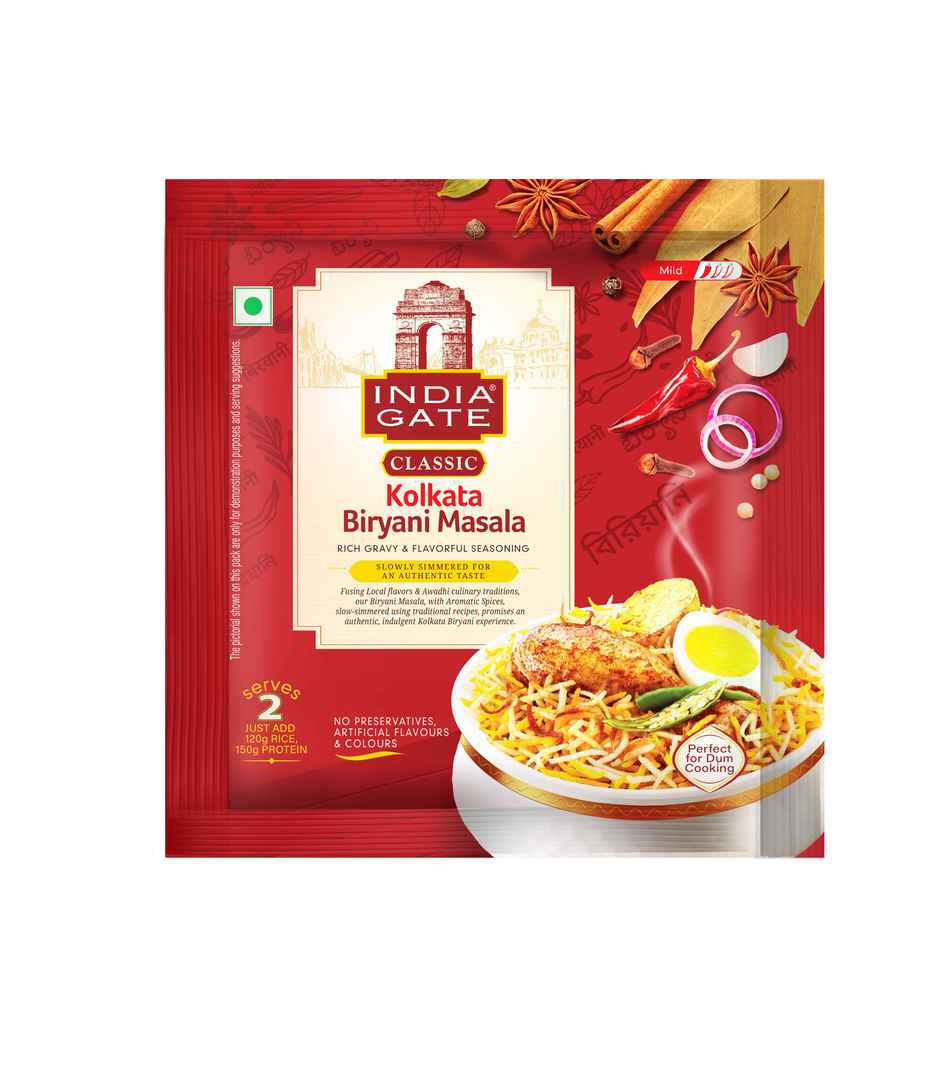 India Gate Gold Standard Classic Basmati Rice | 2 Years Aged | Extra Long Grains (1kg) & India Gate Kolkata Classic Biryani Masala 70 Gram (70g) Combo