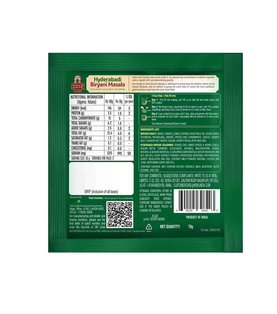India Gate Classic Hyderabadi Biryani Masala Combo