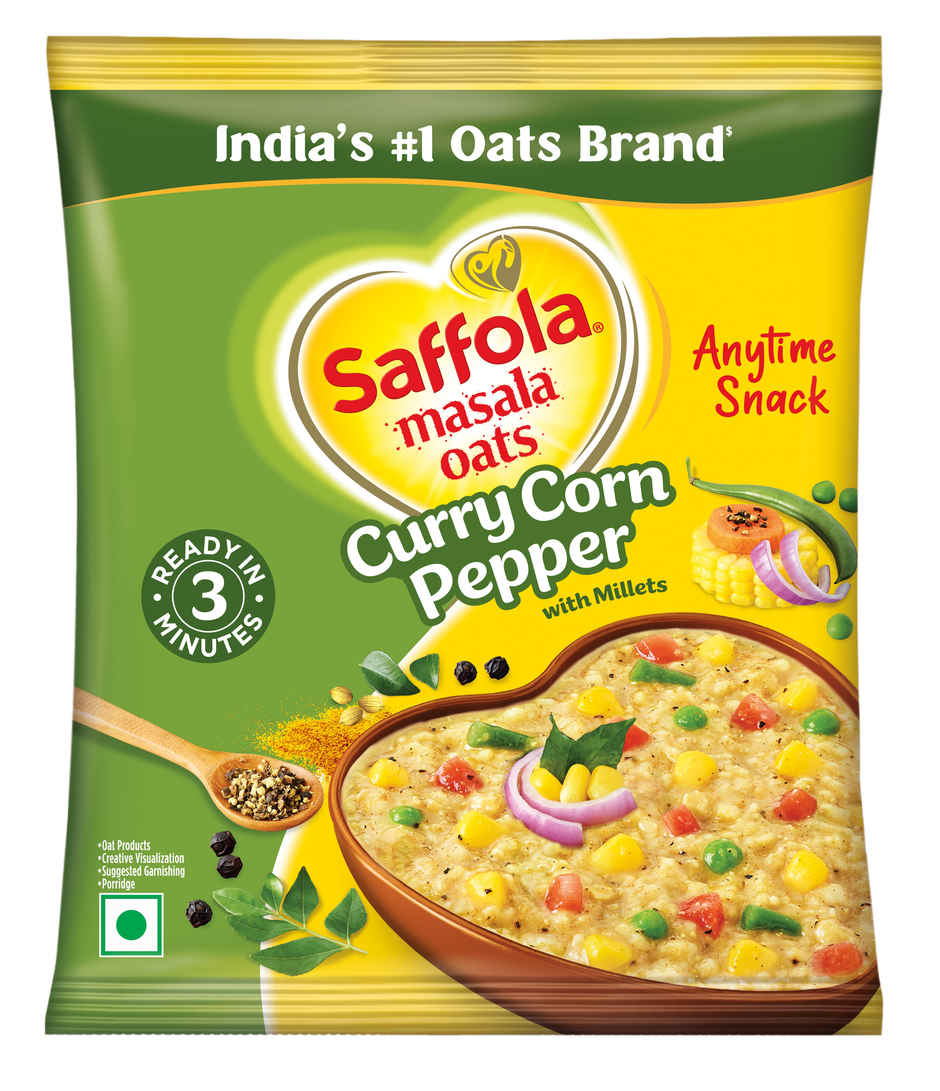 Saffola Masala Oats | Curry Corn Pepper | Millets Goodness With Ragi & Jowar