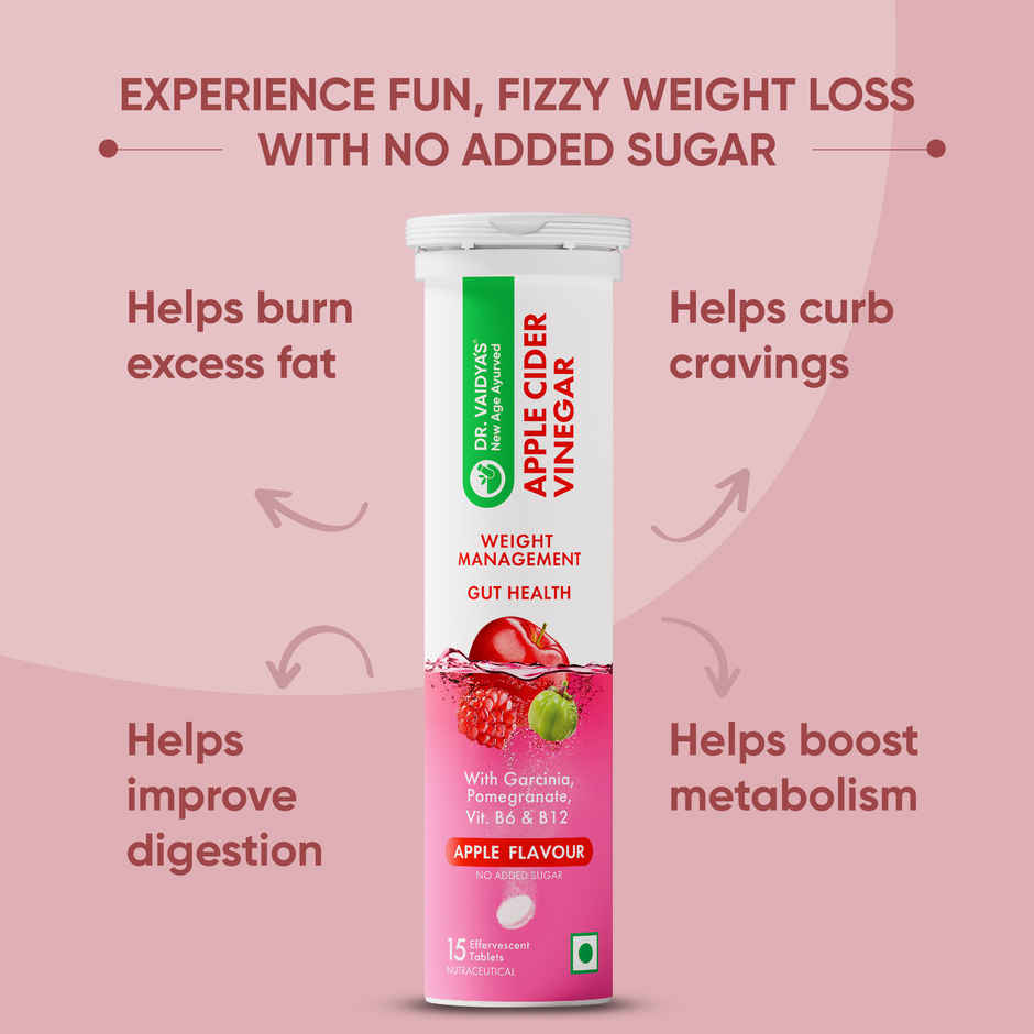 Dr. Vaidya's Apple Cider Vinegar Effervescent (Fizz) Tablets with Vitamin B6 & B12 | Weight Loss