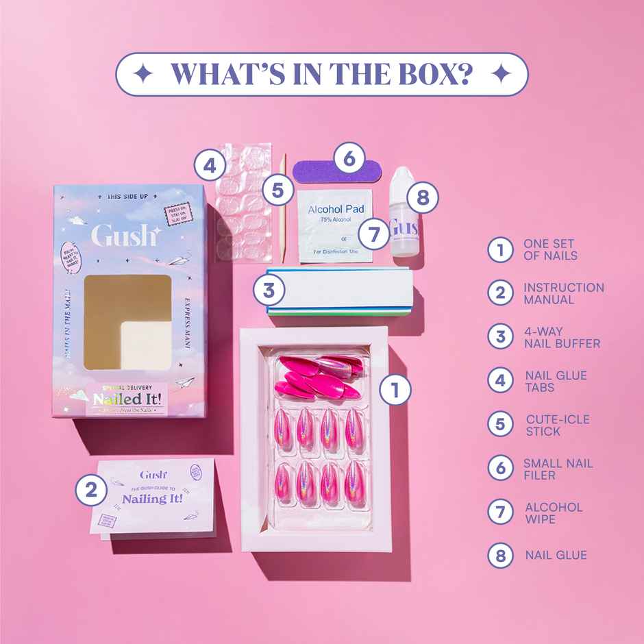 Gush Beauty Nailed It Reusable Luxury Press On Nails | Long Coffin | Weekend | Pink