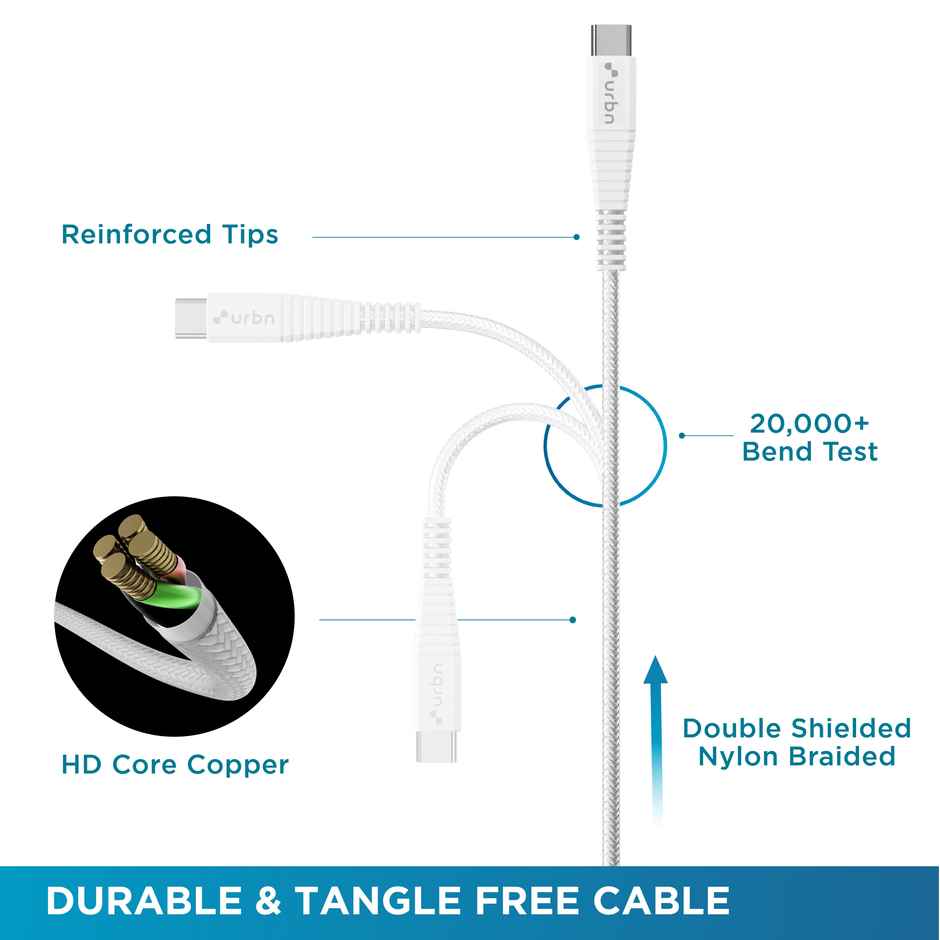 URBN USB Type-C 3.4A Fast Charging Cable (5ft) - White