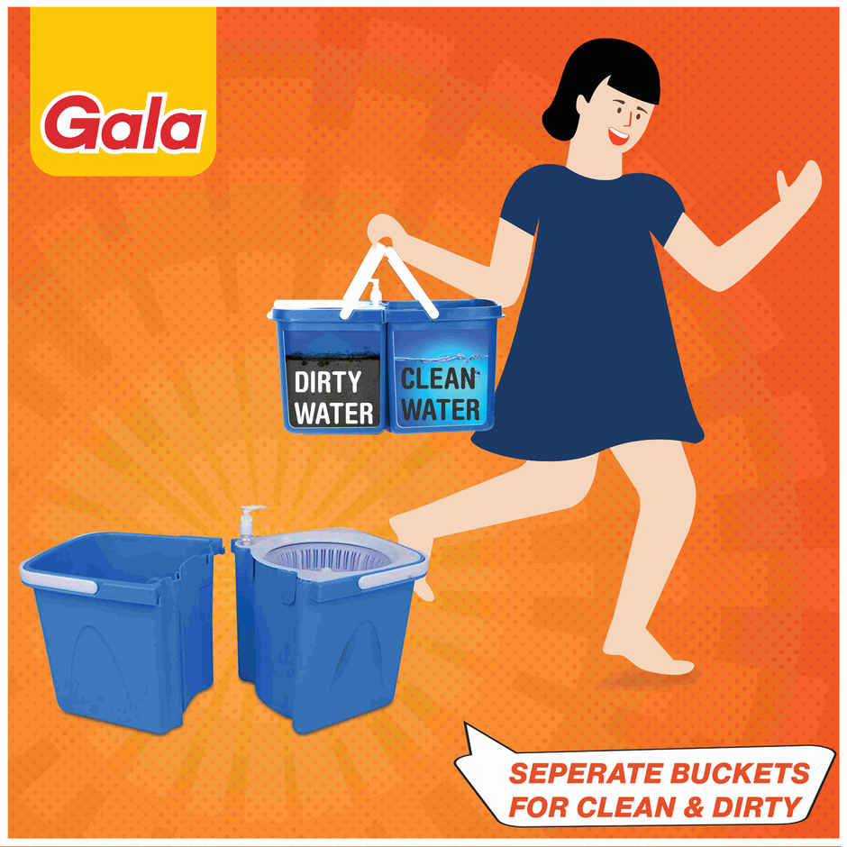 Gala Twin Bucket Spin Mop Floor Cleaning Mop With Separate Bucket For Clean And Dirty Water